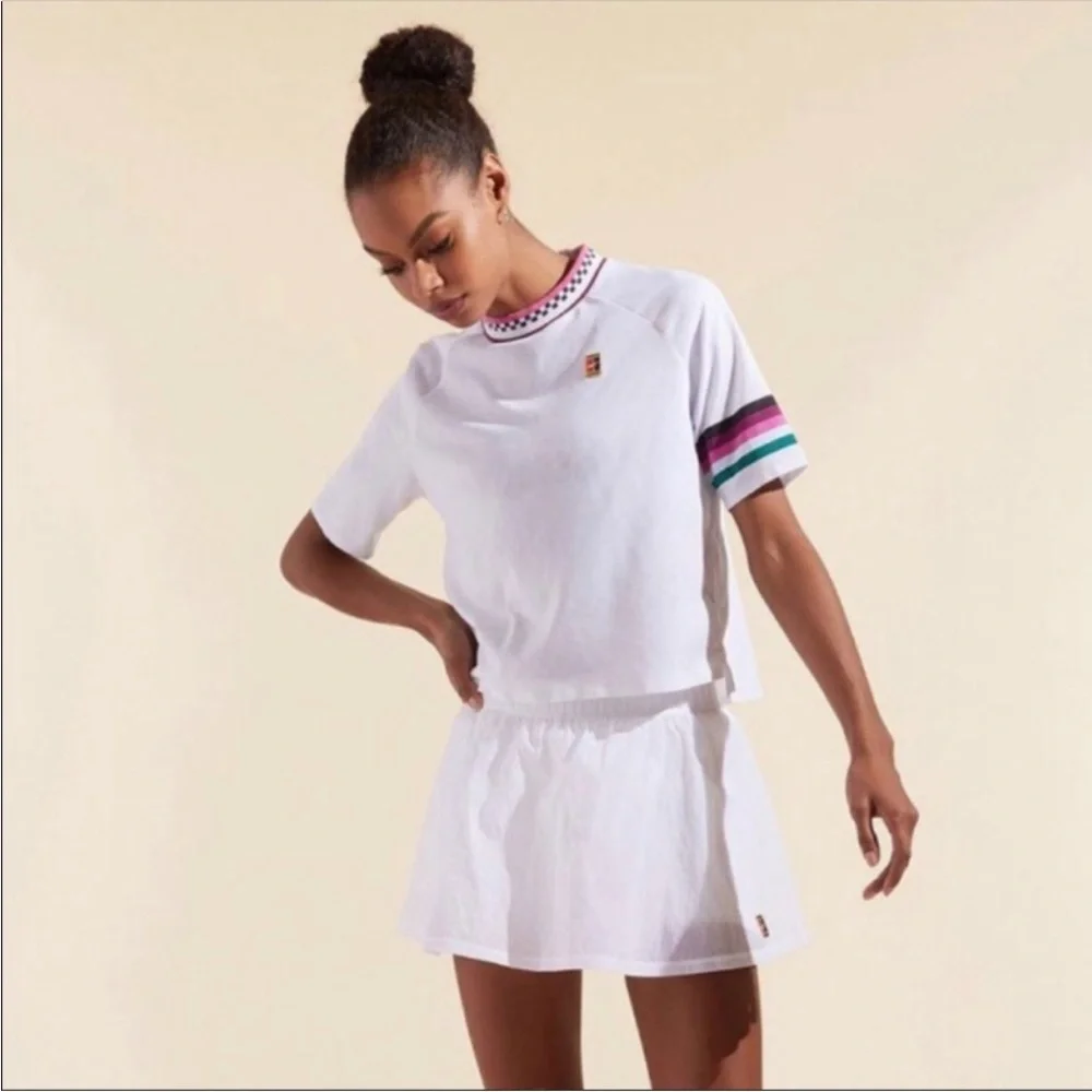 Nike White Short Sleeve Tee with Pink, Black & Teal Stripe Details